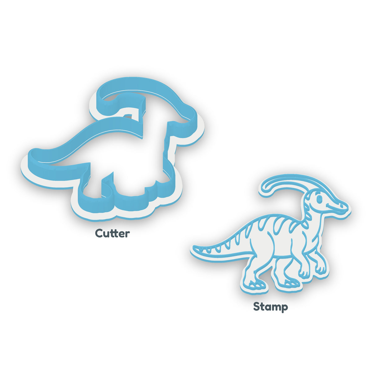 Parasaurolophus separate cookie cutter and matching embosser