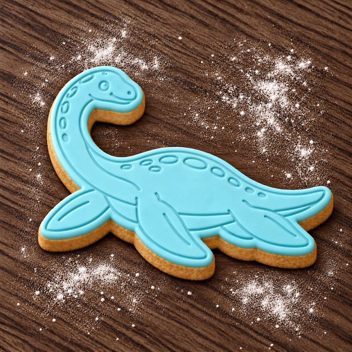 Plesiosaurus decorated fondant cookie
