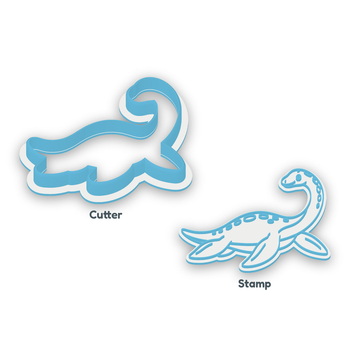 Plesiosaurus separate cookie cutter and matching embosser