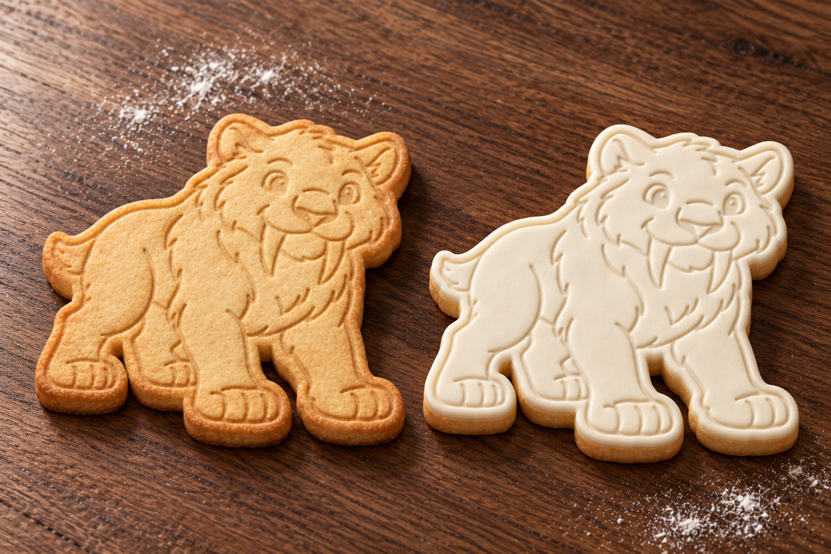 Sabre Toothed Cat plain and white fondant cookie examples