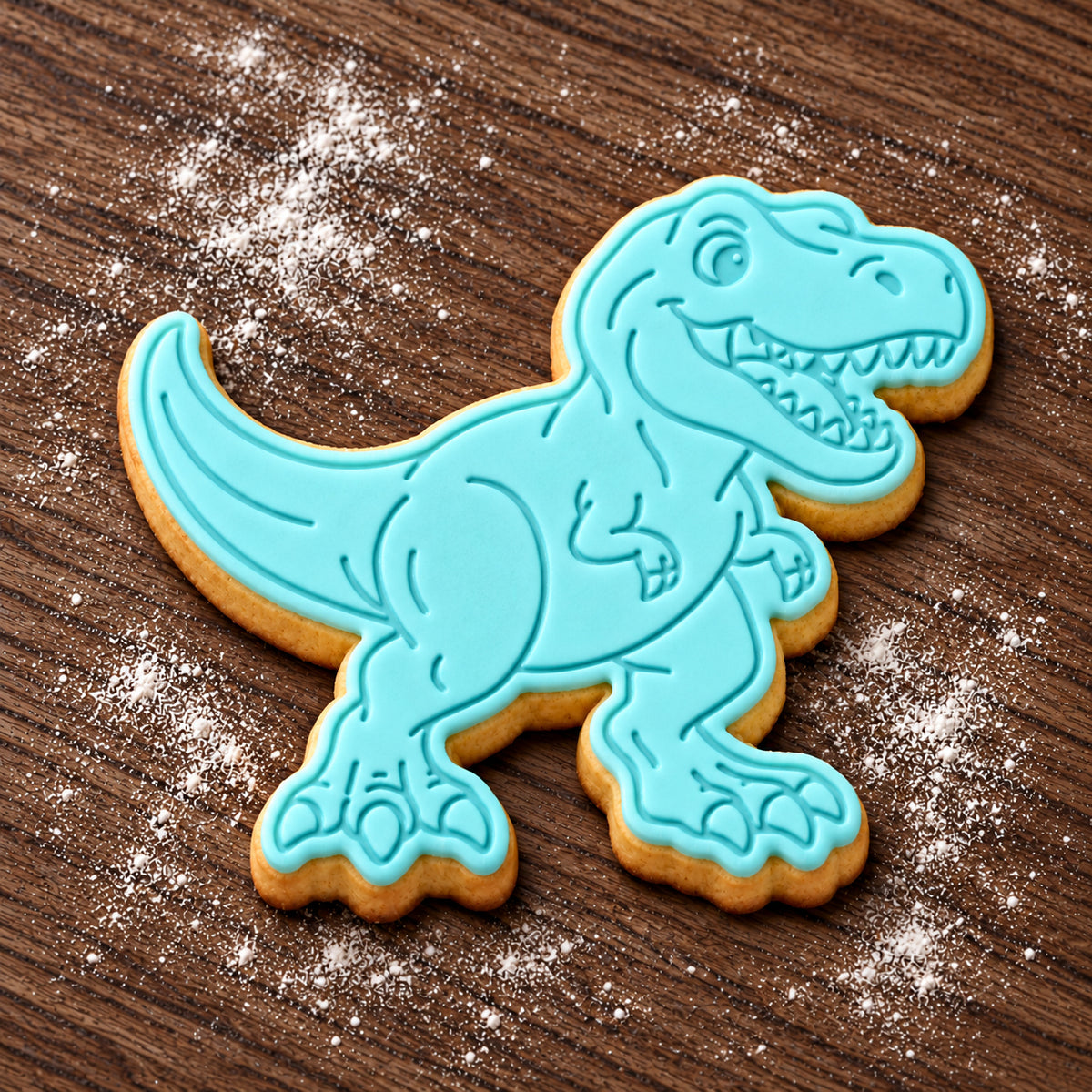 T-Rex decorated fondant cookie