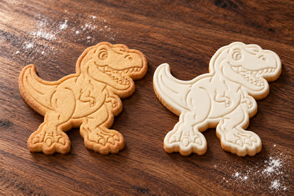 T-Rex plain and white fondant cookie examples