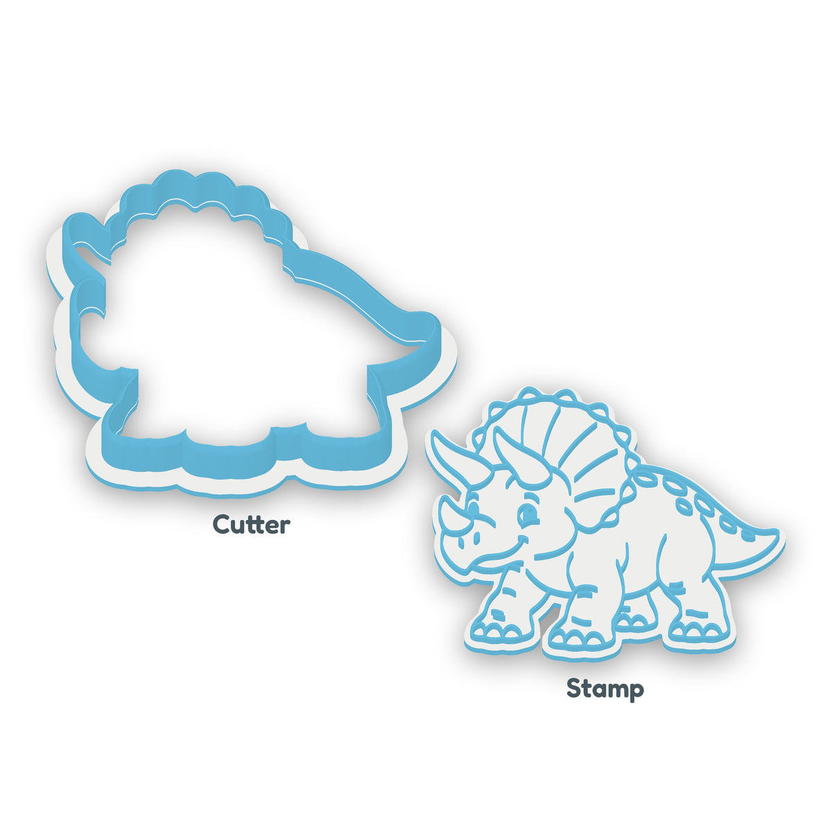 Triceratops separate cookie cutter and matching embosser