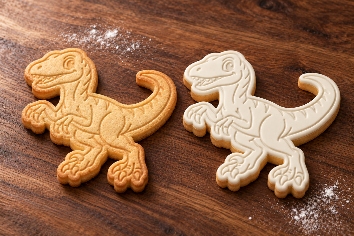 Velociraptor plain and white fondant cookie examples