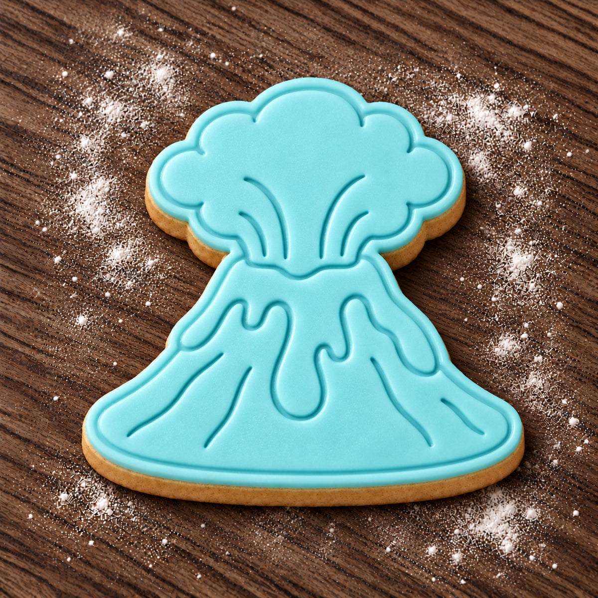 Volcano decorated fondant cookie