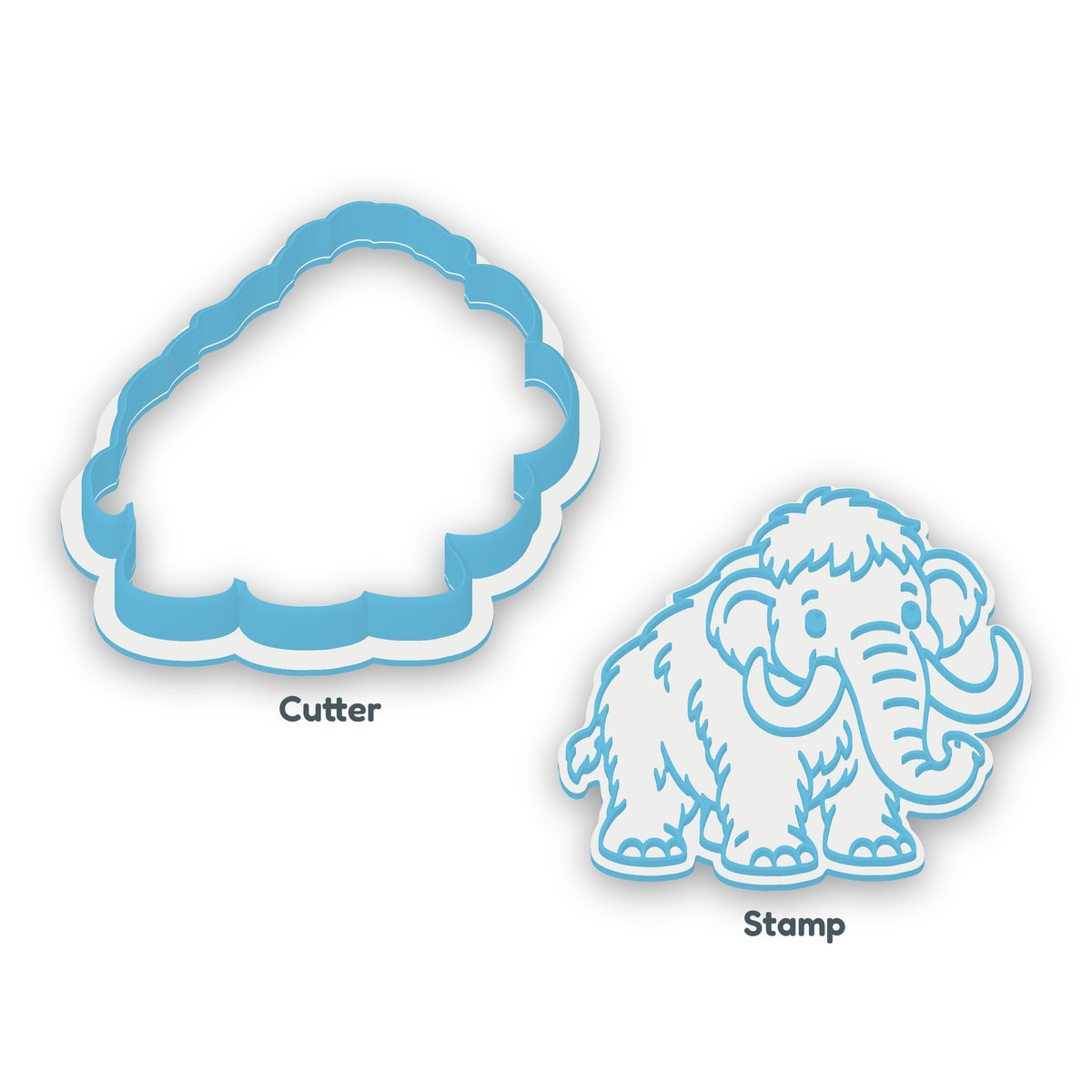 Woolly Mammoth separate cookie cutter and matching embosser