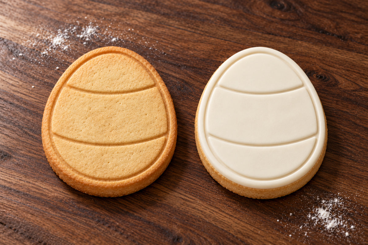 Easter Egg plain and white fondant cookie examples