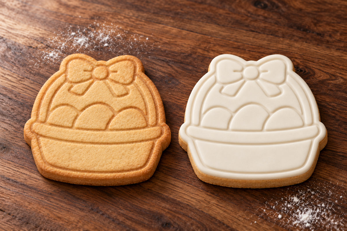 Basket plain and white fondant cookie examples