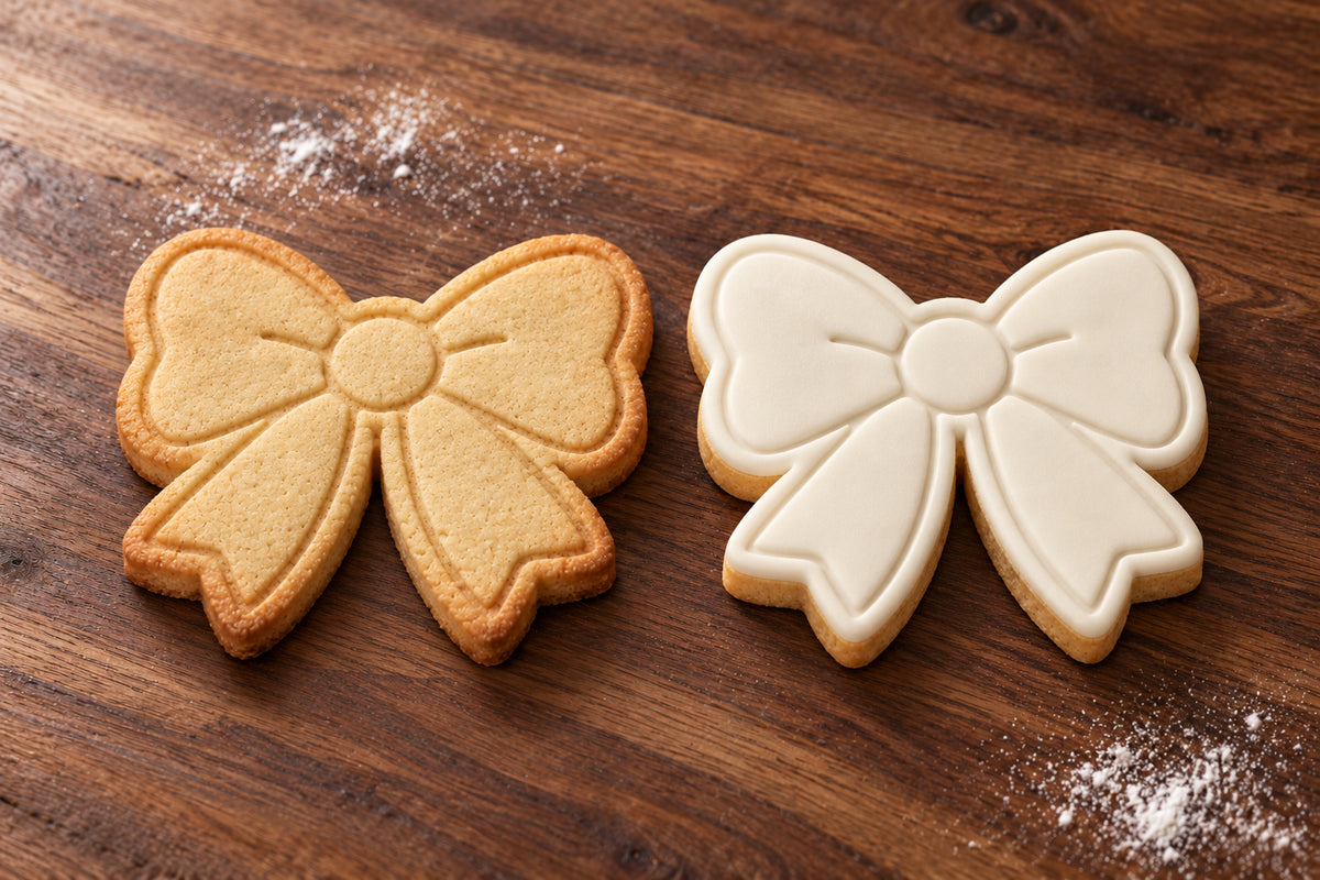Bow plain and white fondant cookie examples