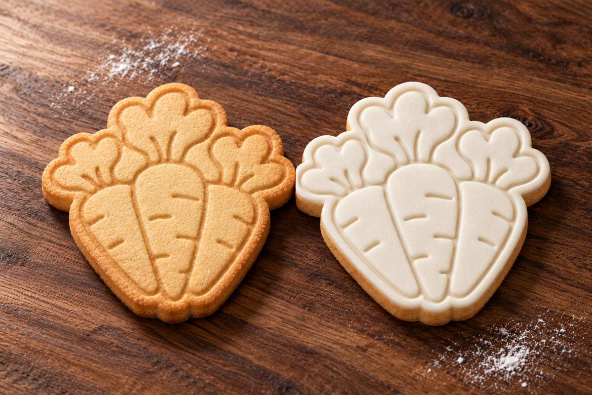 Carrot Bunch plain and white fondant cookie examples