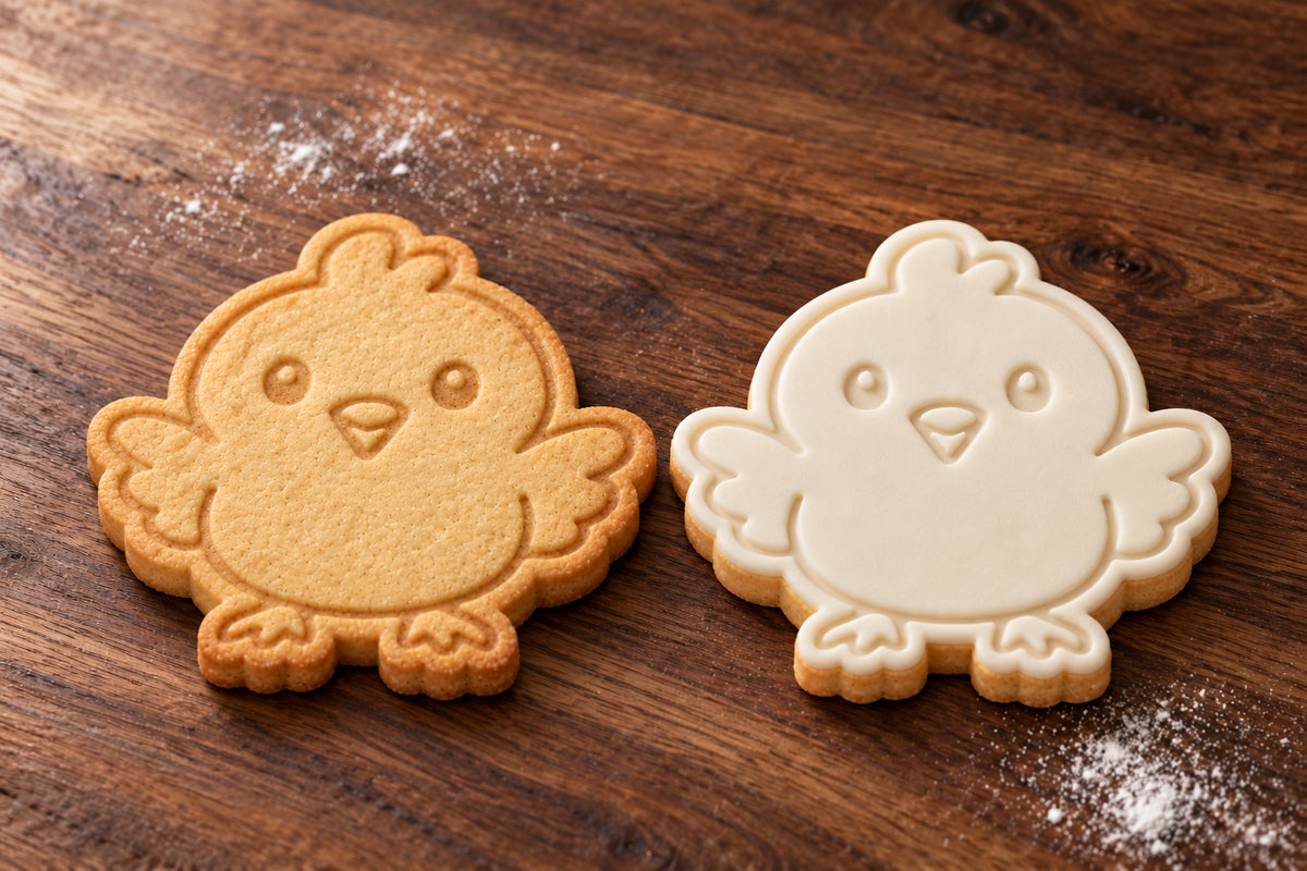 Chick plain and white fondant cookie examples