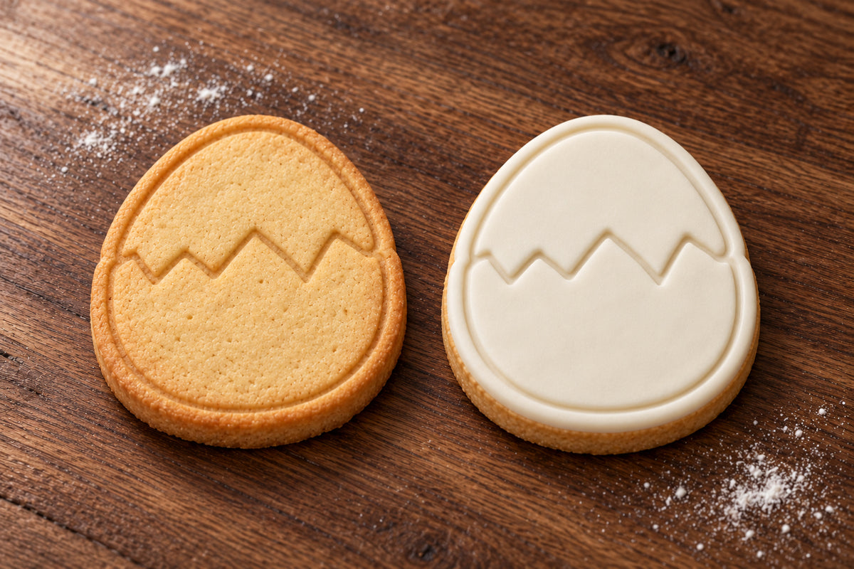 Cracked Egg plain and white fondant cookie examples