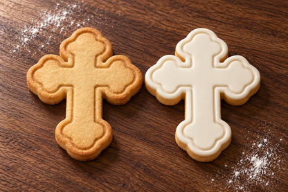 Cross plain and white fondant cookie examples