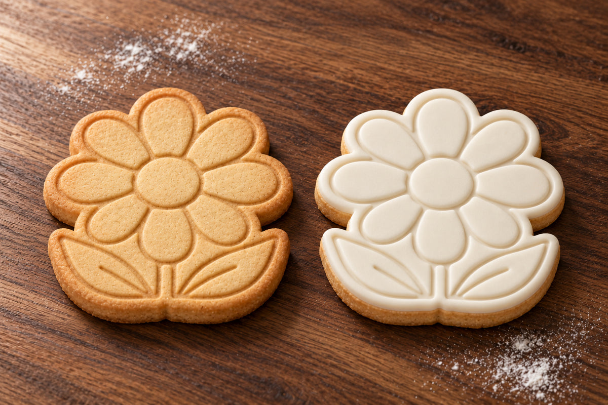 Daisy plain and white fondant cookie examples