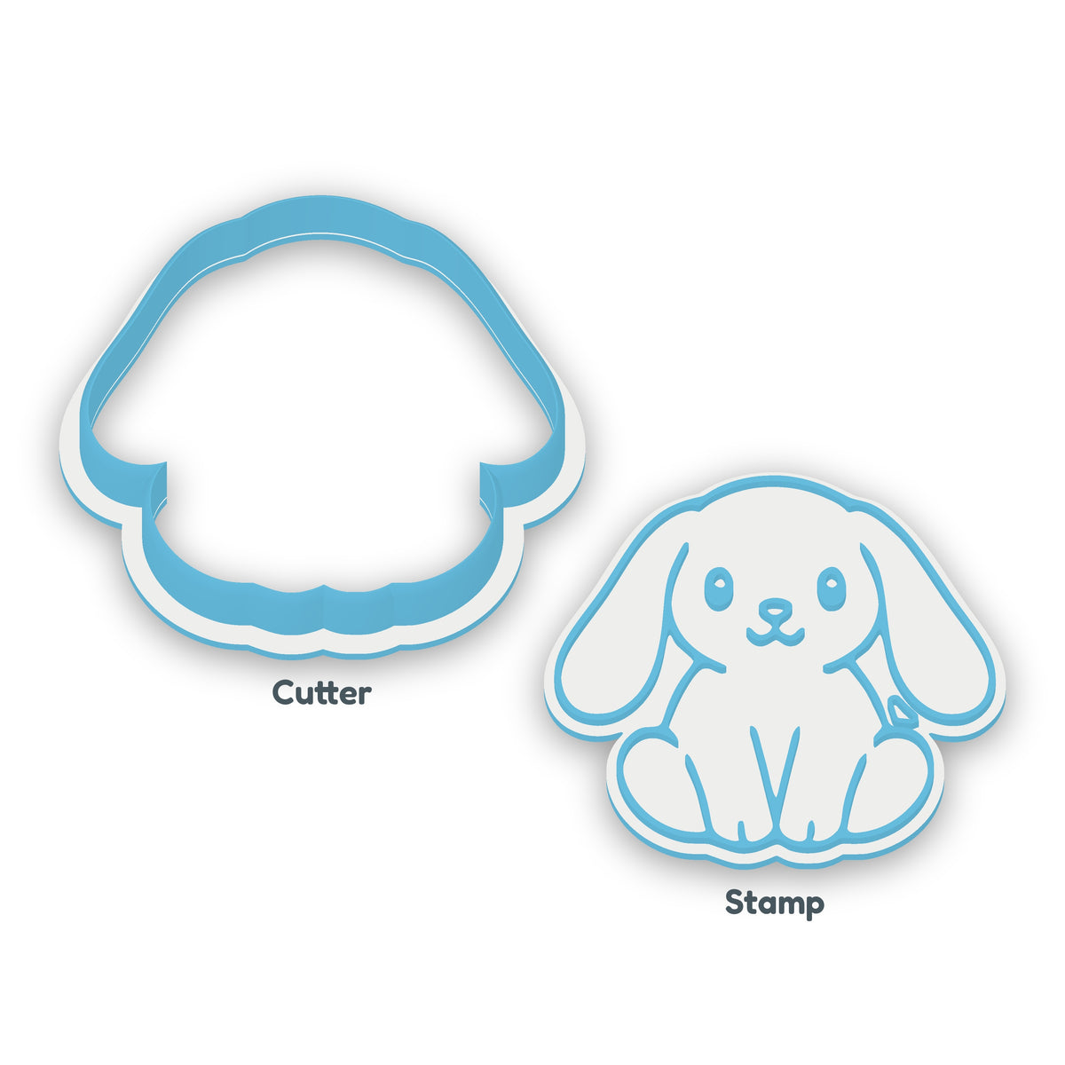 Floppy Eared Bunny separate cookie cutter and matching embosser