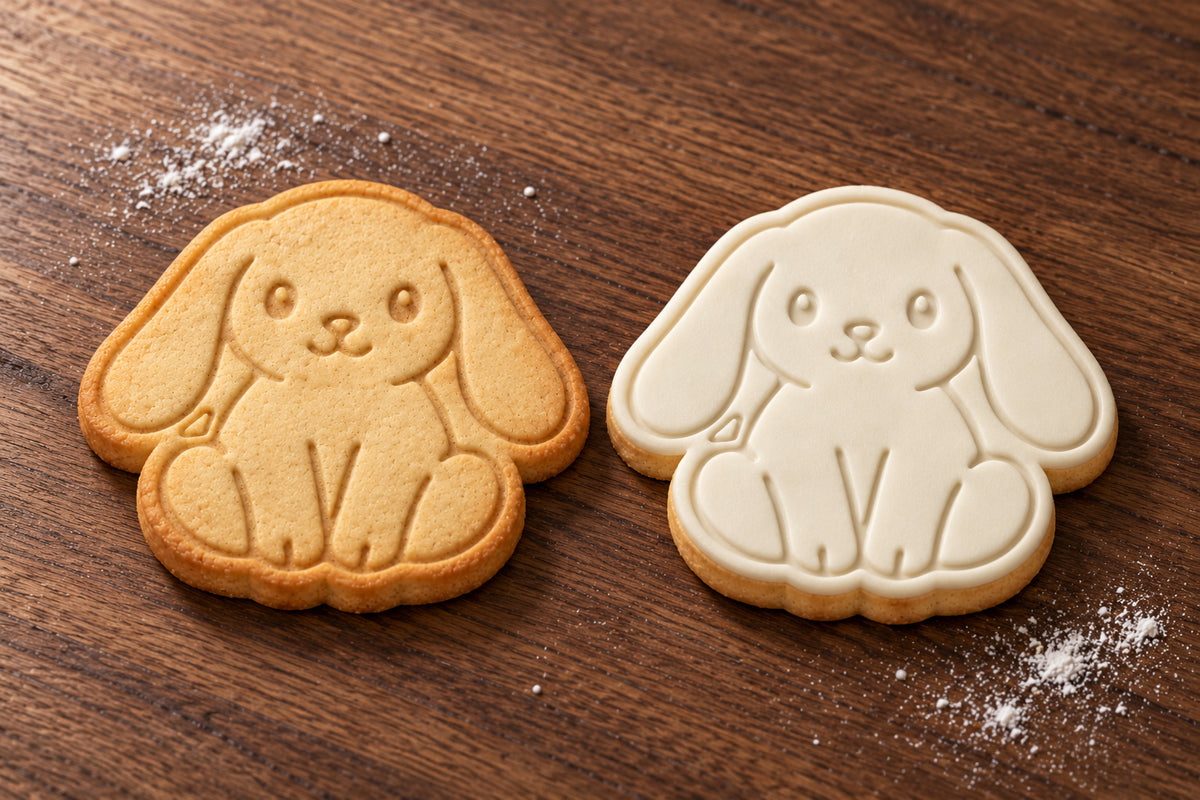 Floppy Eared Bunny plain and white fondant cookie examples