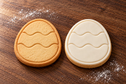 Patterned Egg plain and white fondant cookie examples