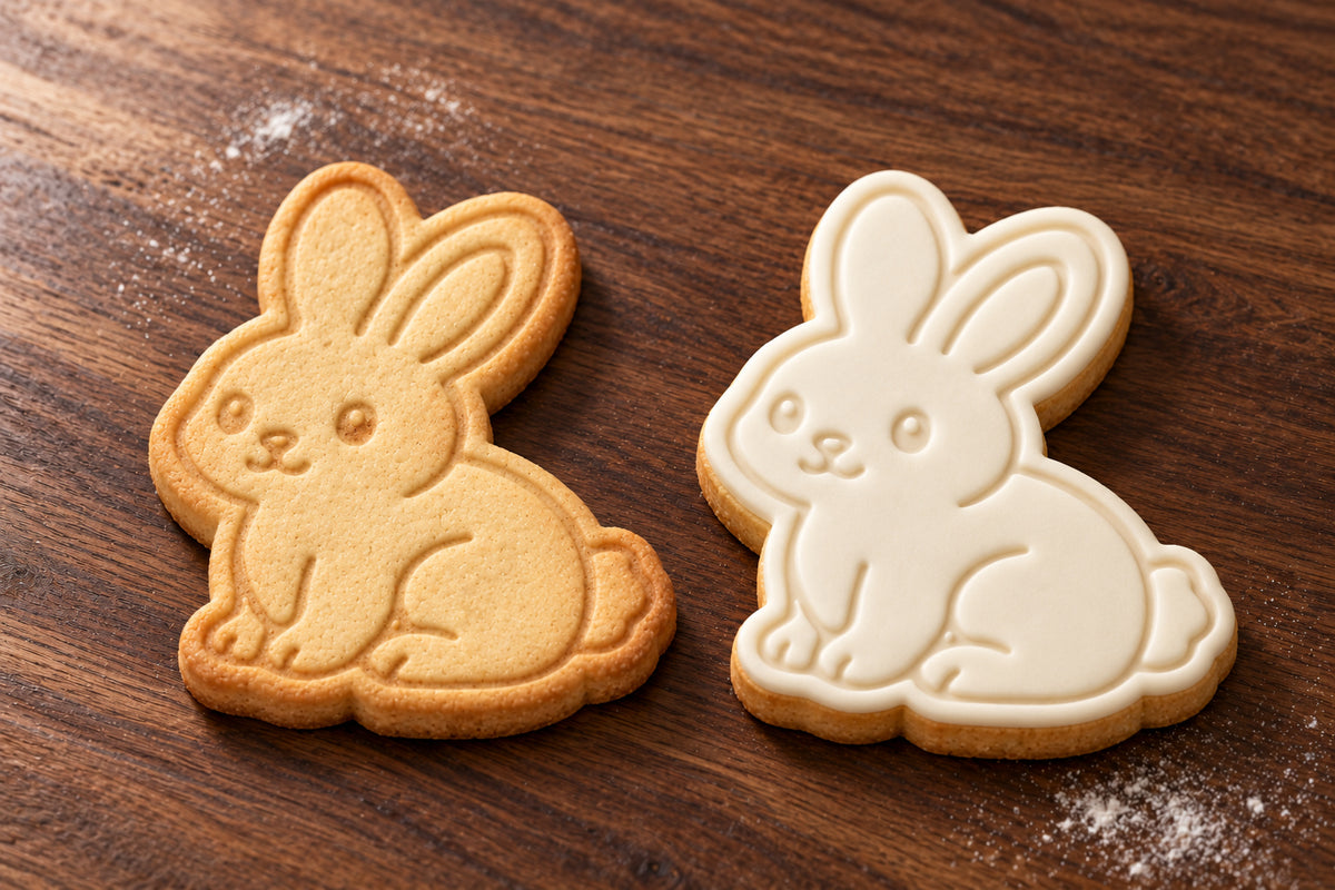 Sitting Bunny plain and white fondant cookie examples