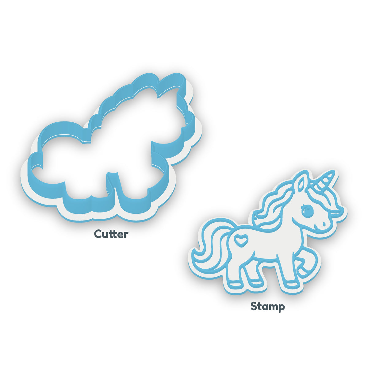 Unicorn separate cookie cutter and matching embosser