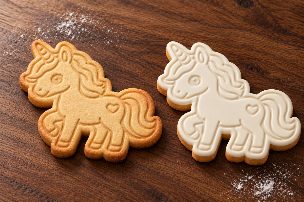 Unicorn plain and white fondant cookie examples