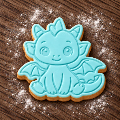 Baby Dragon decorated fondant cookie