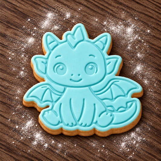 Baby Dragon decorated fondant cookie