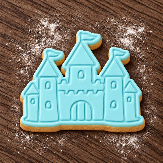 Castle decorated fondant cookie