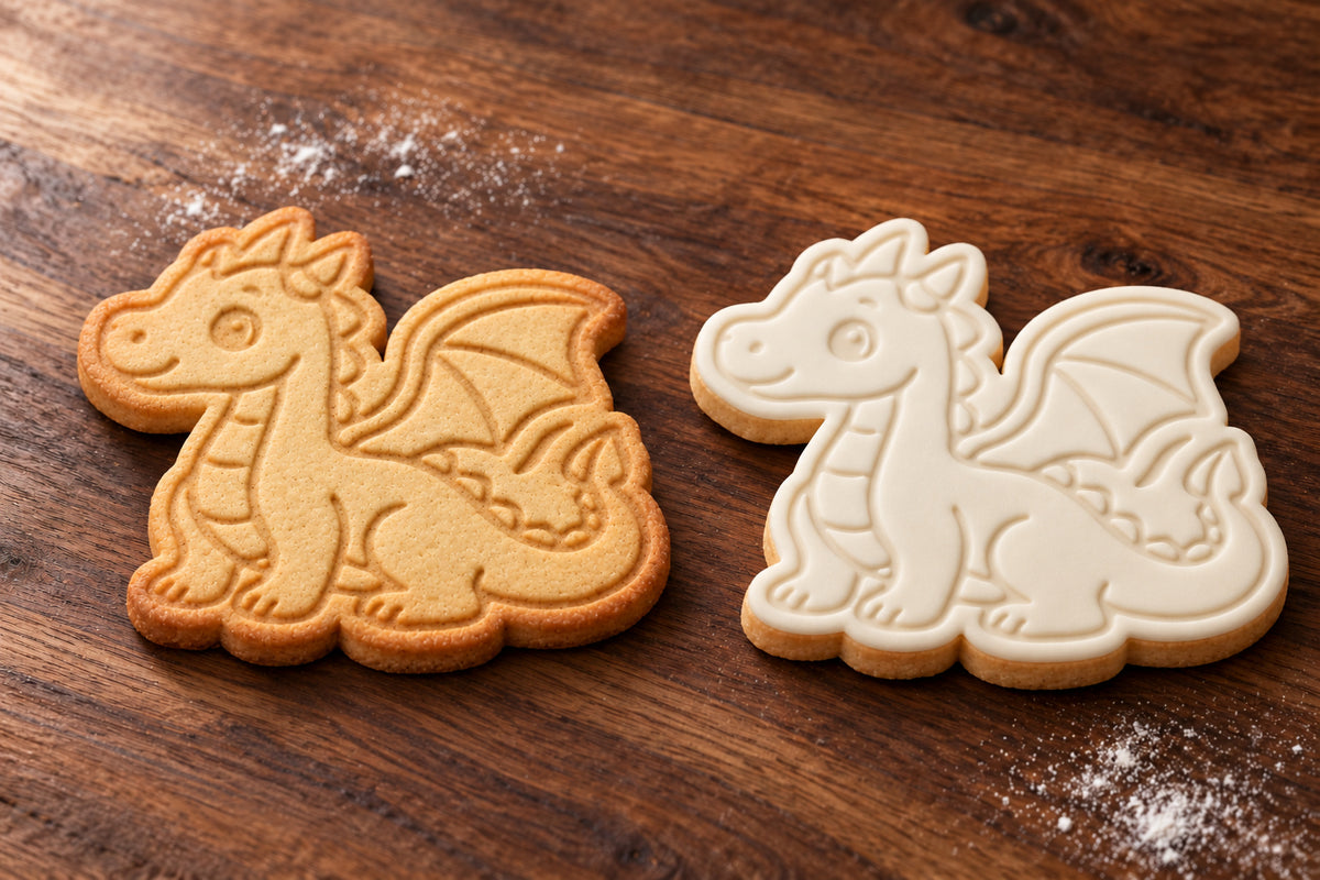 Dragon plain and white fondant cookie examples