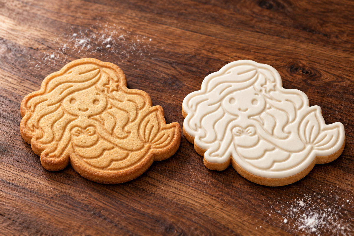 Mermaid plain and white fondant cookie examples