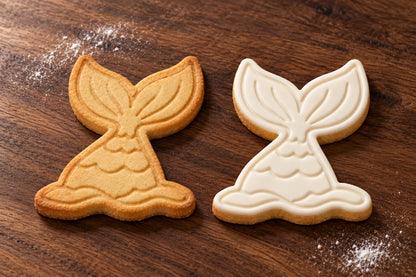 Mermaid Tail plain and white fondant cookie examples