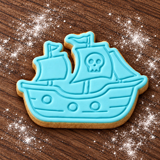 Pirate Ship decorated fondant cookie