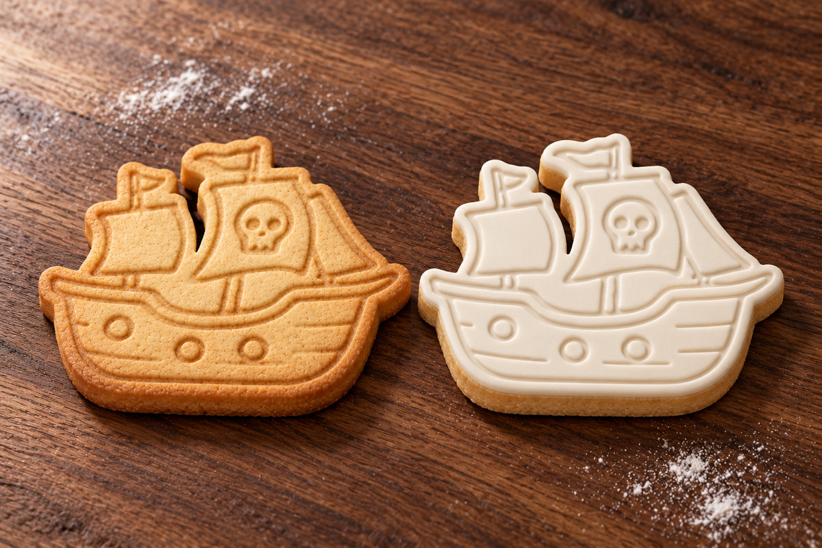 Pirate Ship plain and white fondant cookie examples