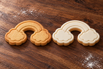 Rainbow plain and white fondant cookie examples