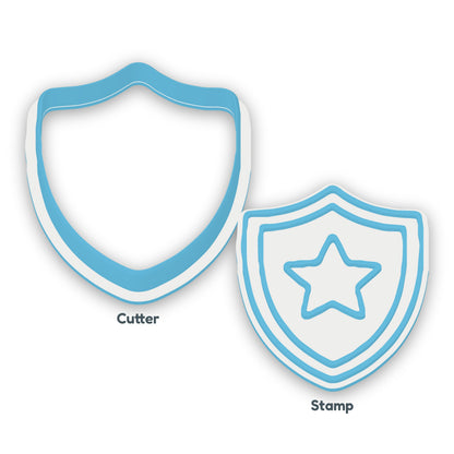 Shield separate cookie cutter and matching embosser