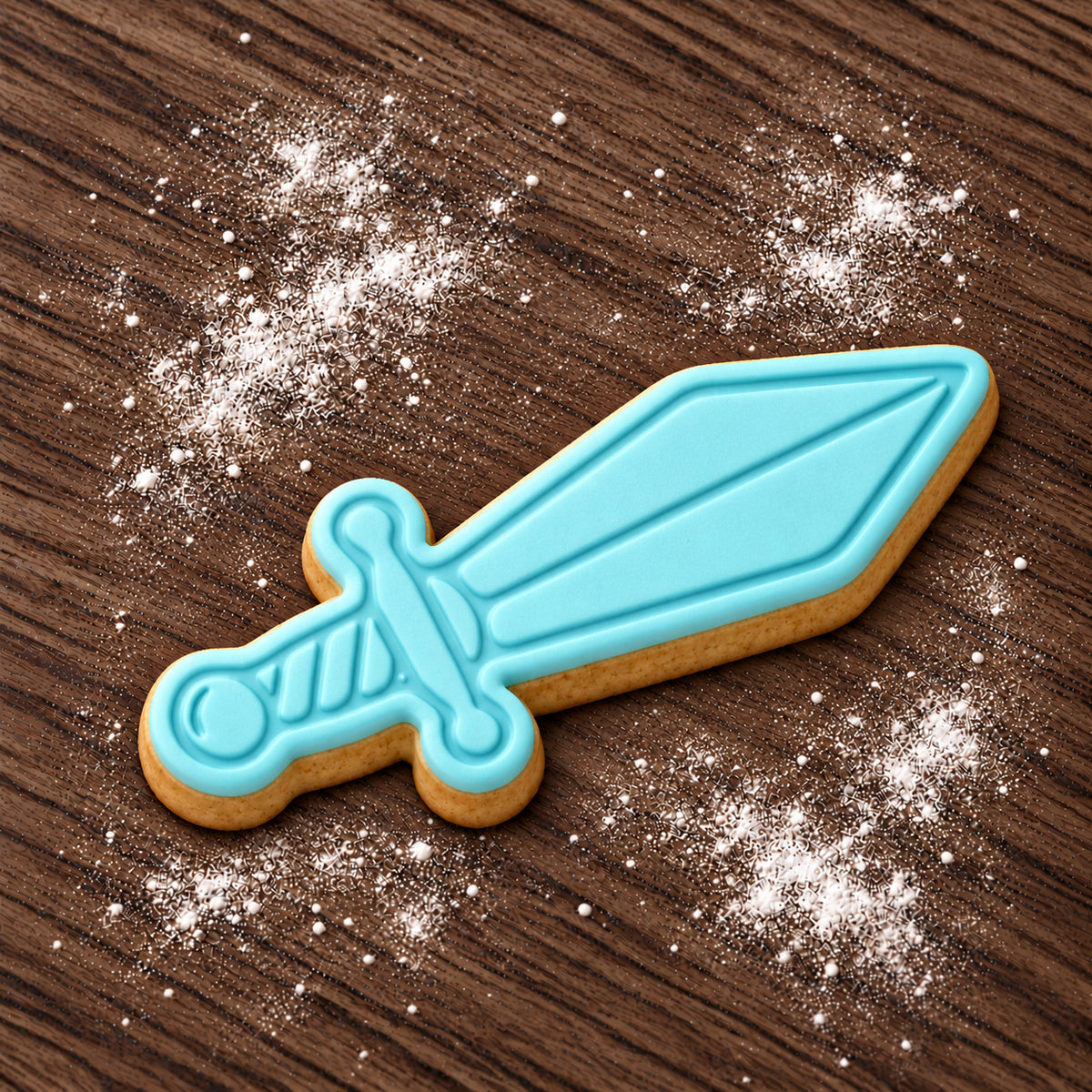 Sword decorated fondant cookie