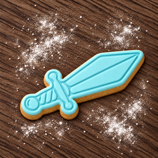 Sword decorated fondant cookie