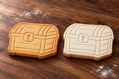 Treasure Chest plain and white fondant cookie examples