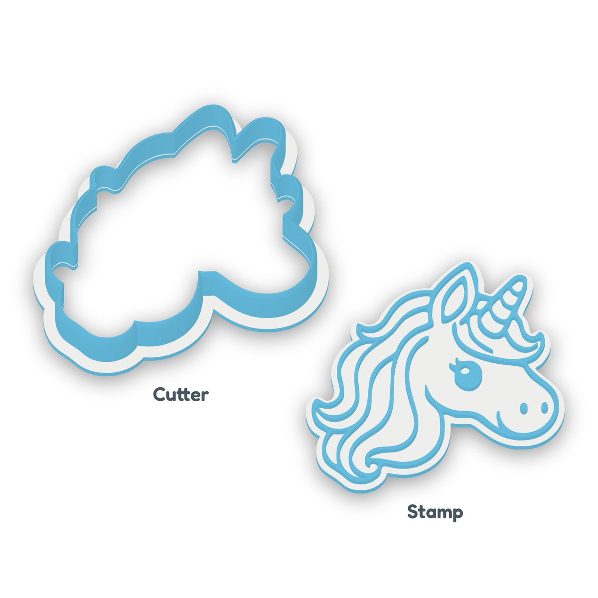 Unicorn Face separate cookie cutter and matching embosser