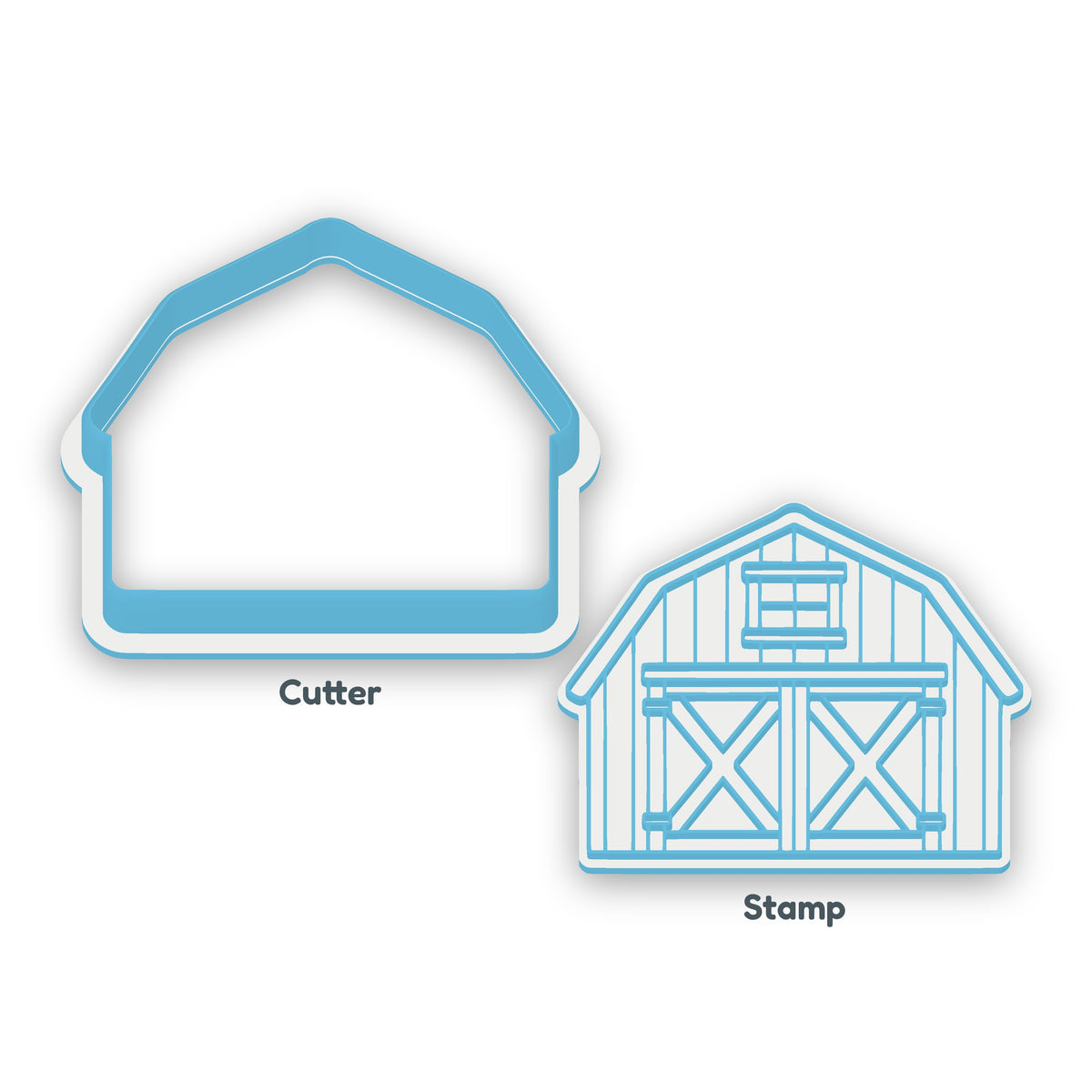 Barn separate cookie cutter and matching embosser