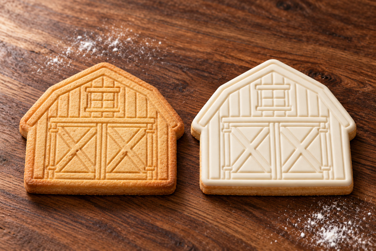 Barn plain and white fondant cookie examples