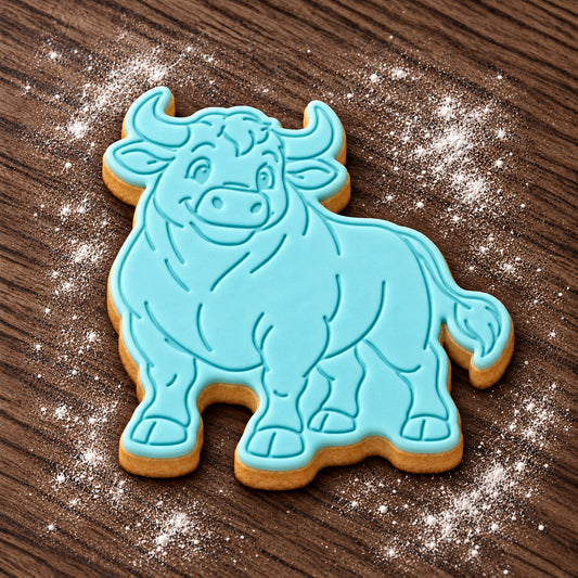 Bull decorated fondant cookie