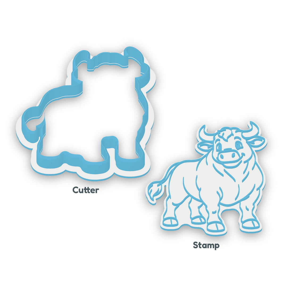 Bull separate cookie cutter and matching embosser