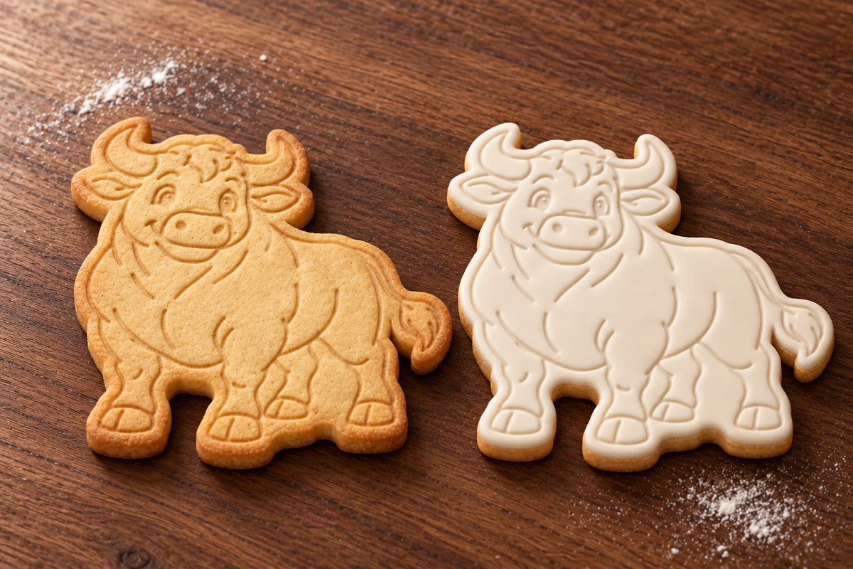 Bull plain and white fondant cookie examples