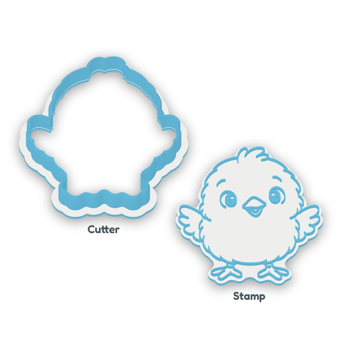 Chick separate cookie cutter and matching embosser