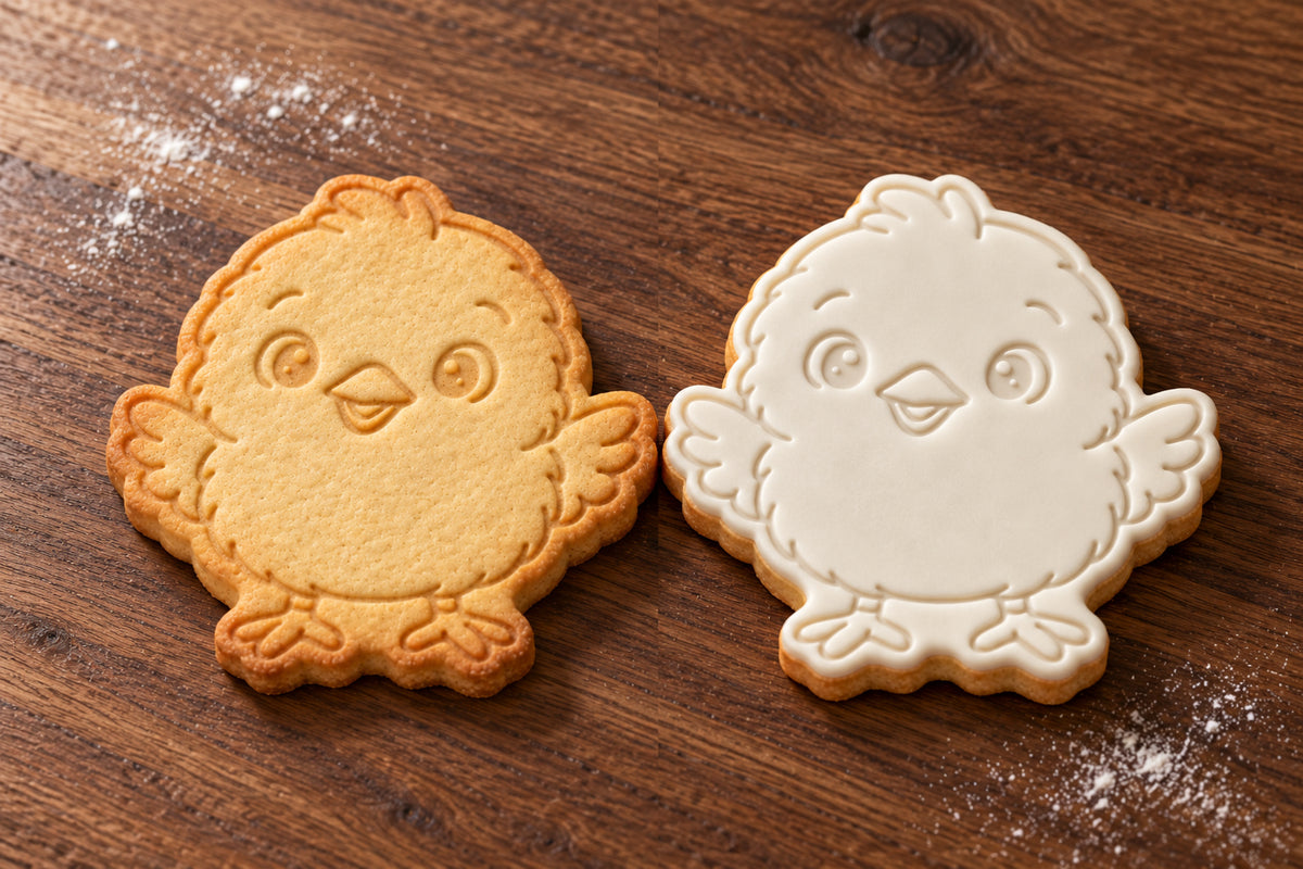 Chick plain and white fondant cookie examples