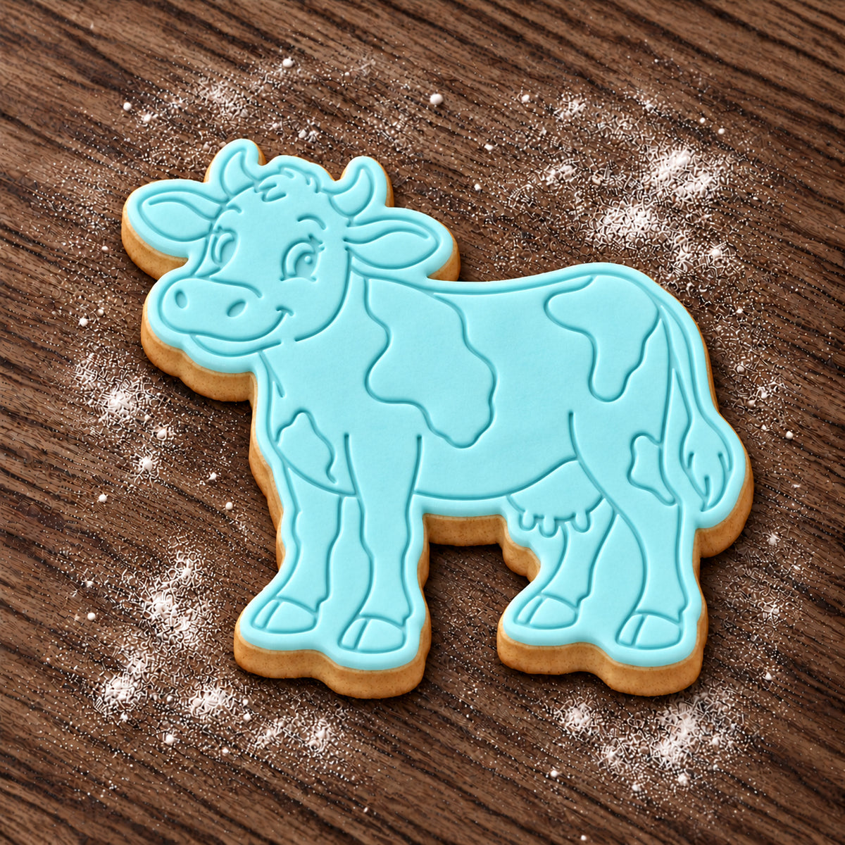 Cow decorated fondant cookie