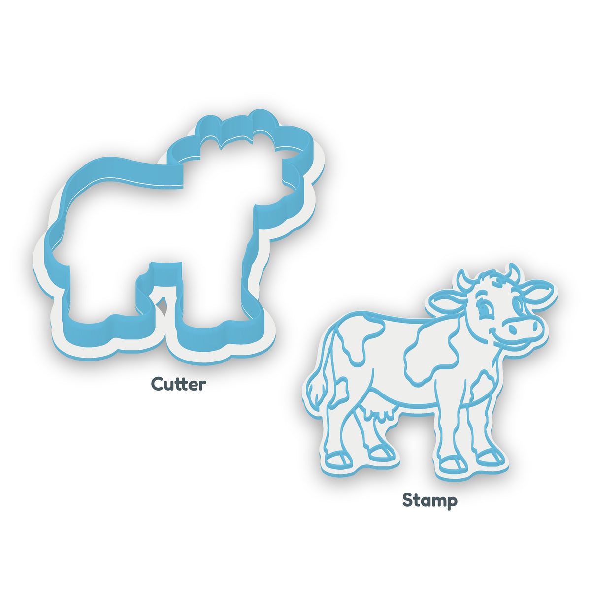 Cow separate cookie cutter and matching embosser