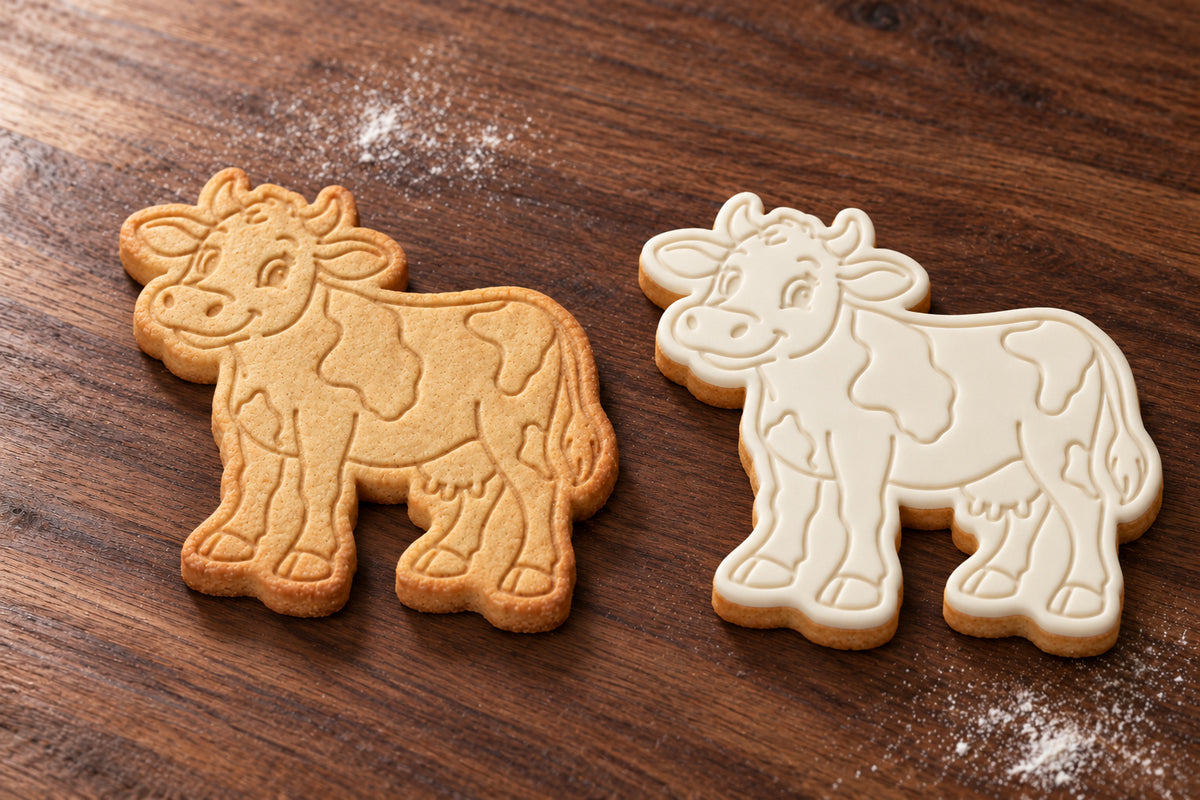 Cow plain and white fondant cookie examples