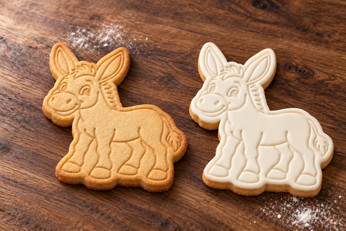Donkey plain and white fondant cookie examples