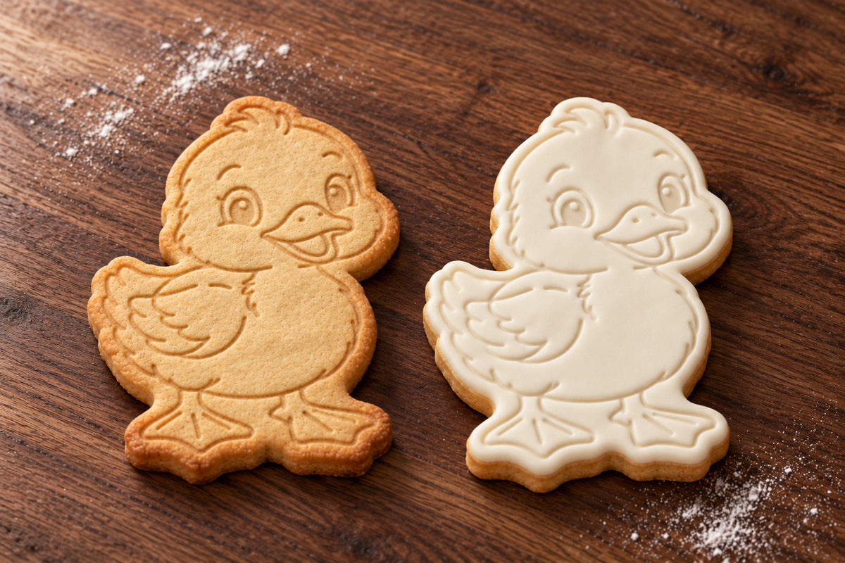 Duckling plain and white fondant cookie examples